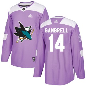 Men's San Jose Sharks Dylan Gambrell Adidas Authentic Hockey Fights Cancer Jersey - Purple
