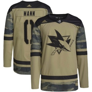Youth San Jose Sharks Strauss Mann Adidas Authentic Military Appreciation Practice Jersey - Camo