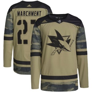 Youth San Jose Sharks Bryan Marchment Adidas Authentic Military Appreciation Practice Jersey - Camo