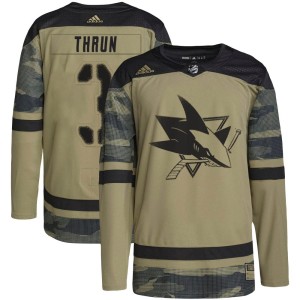 Youth San Jose Sharks Henry Thrun Adidas Authentic Military Appreciation Practice Jersey - Camo