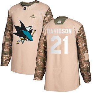 Men's San Jose Sharks Brandon Davidson Adidas Authentic ized Veterans Day Practice Jersey - Camo