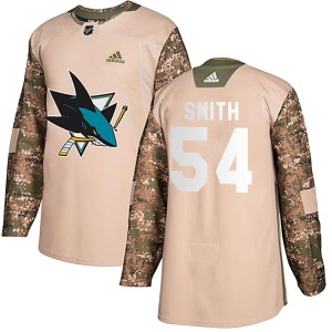 Men's San Jose Sharks Givani Smith Adidas Authentic Veterans Day Practice Jersey - Camo