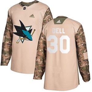 Youth San Jose Sharks Aaron Dell Adidas Authentic Veterans Day Practice Jersey - Camo
