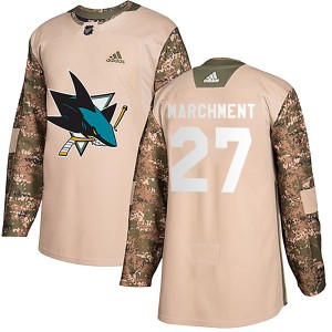 Youth San Jose Sharks Bryan Marchment Adidas Authentic Veterans Day Practice Jersey - Camo