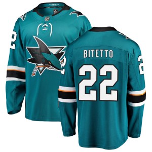 Youth San Jose Sharks Anthony Bitetto Fanatics Branded Breakaway Home Jersey - Teal