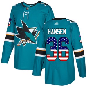 Men's San Jose Sharks Jannik Hansen Adidas Authentic Teal USA Flag Fashion Jersey - Green