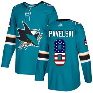 Men's San Jose Sharks Joe Pavelski Adidas Authentic Teal USA Flag Fashion Jersey - Green
