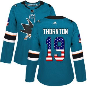 Women's San Jose Sharks Joe Thornton Adidas Authentic Teal USA Flag Fashion Jersey - Green