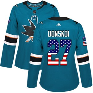 Women's San Jose Sharks Joonas Donskoi Adidas Authentic Teal USA Flag Fashion Jersey - Green