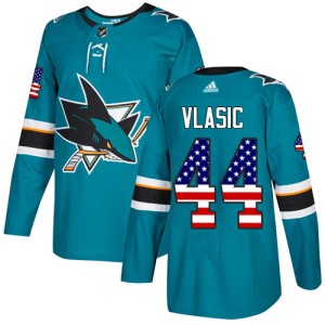 Men's San Jose Sharks Marc-Edouard Vlasic Adidas Authentic Teal USA Flag Fashion Jersey - Green