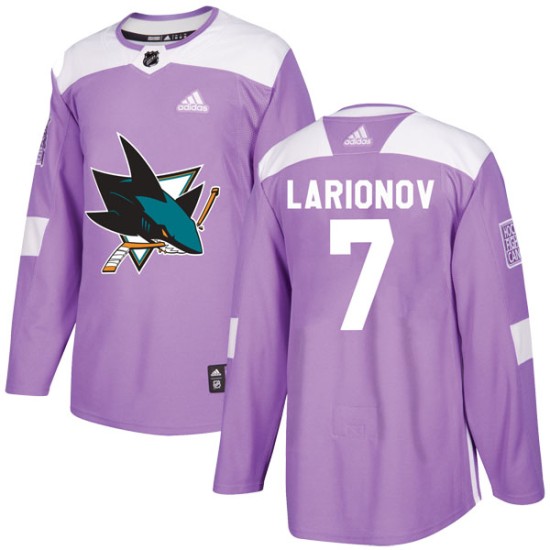 Youth San Jose Sharks Igor Larionov Adidas Authentic Hockey Fights Cancer Jersey - Purple