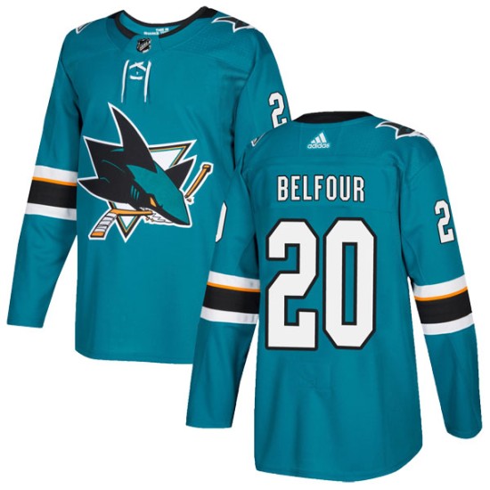 Youth San Jose Sharks Ed Belfour Adidas Authentic Home Jersey - Teal